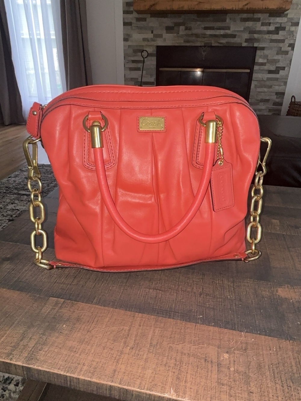 Coach Kristin Leather Top zip Coral Satchel